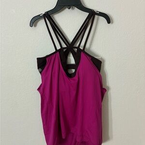 Athleta Pink Strappy Tank Top Size L Built In Bra Athletic Yoga